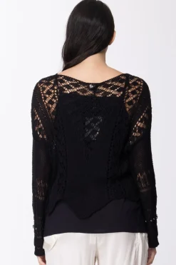 Twin-set Maglia Traforata con PerlineNERO