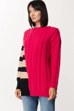 Twin-set Maglione Patchwork con Inserto a RigheMUL.PURPLE BERRY/NERO RIGA