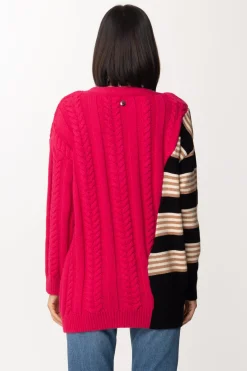 Twin-set Maglione Patchwork con Inserto a RigheMUL.PURPLE BERRY/NERO RIGA