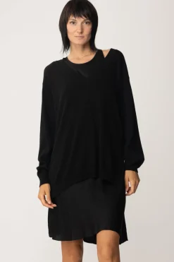 Twin-set Maxi Maglia In Lana Mini Abito In SatinNERO