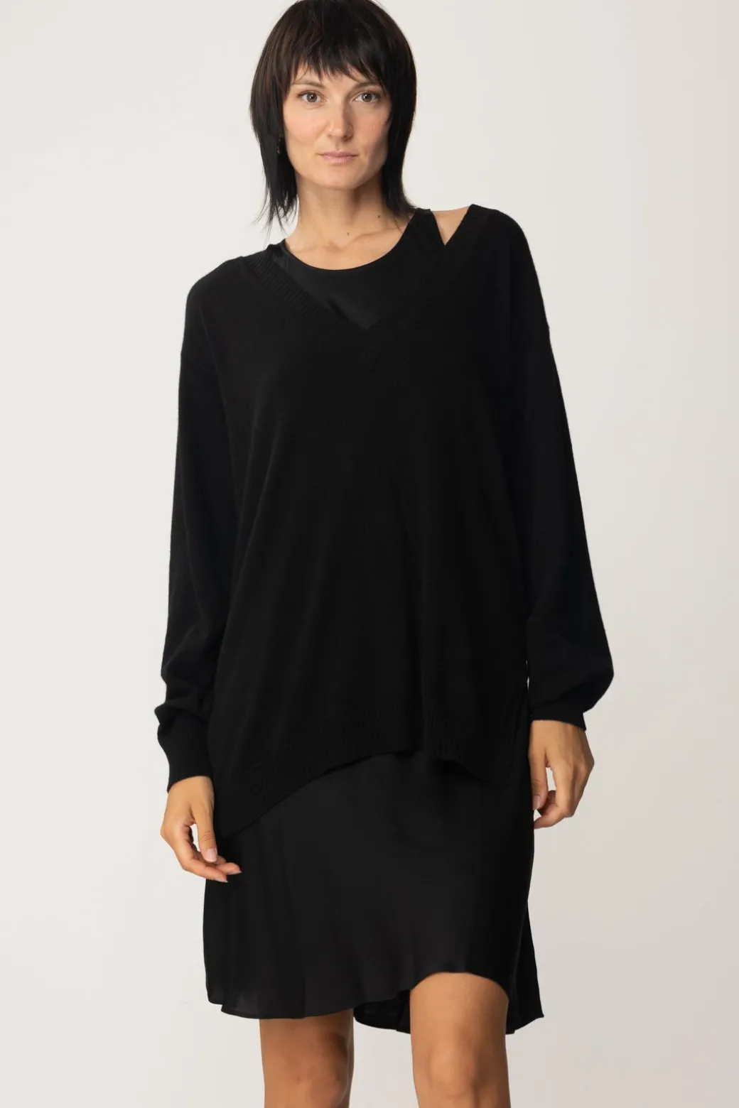 Twin-set Maxi Maglia In Lana Mini Abito In SatinNERO