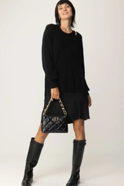 Twin-set Maxi Maglia In Lana Mini Abito In SatinNERO