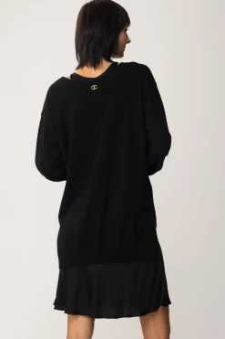 Twin-set Maxi Maglia In Lana Mini Abito In SatinNERO