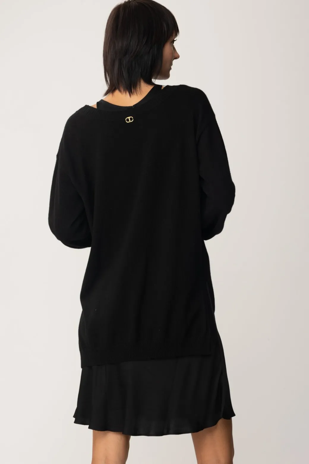 Twin-set Maxi Maglia In Lana Mini Abito In SatinNERO