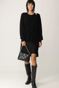 Twin-set Maxi Maglia In Lana Mini Abito In SatinNERO