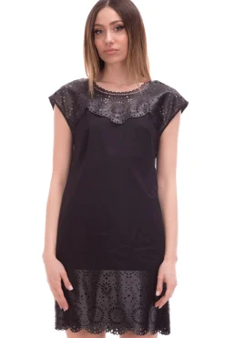 Twin-set Mini Abito con Inserti In Tessuto SpalmatoNERO