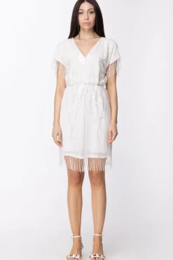 Twin-set Mini Abito con Ricami In Perline e FrangeNEVE