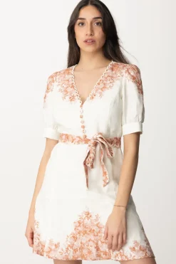 Twin-set Mini Abito In Lino Stampa FioriST.TOILE DE JOUY NEVE/PAPAYA