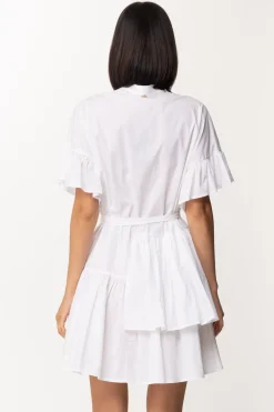 Twin-set Mini Abito In Popeline con Balze e FusciaccaBIANCO OTTICO