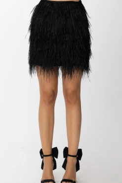 Twin-set Minigonna In Raso con PiumetteNERO