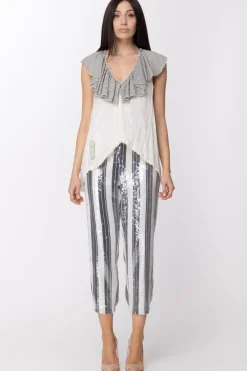 Twin-set Pantaloni a Righe Full PaillettesWHITE