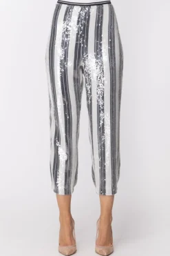 Twin-set Pantaloni a Righe Full PaillettesWHITE