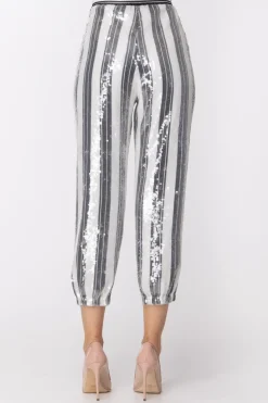 Twin-set Pantaloni a Righe Full PaillettesWHITE