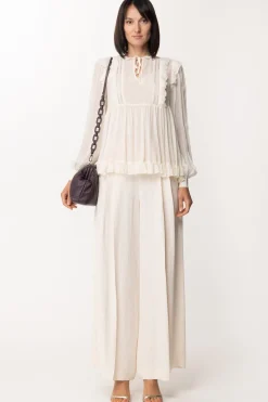 Twin-set Pantaloni Ampi In CanvasANTIQUE WHITE