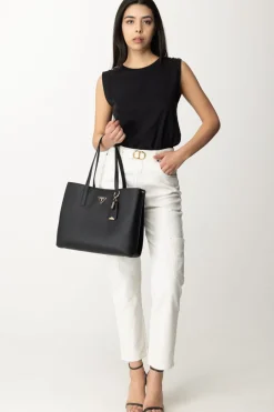 Twin-set Pantaloni Cargo con Cintura LogataDENIM BIANCO