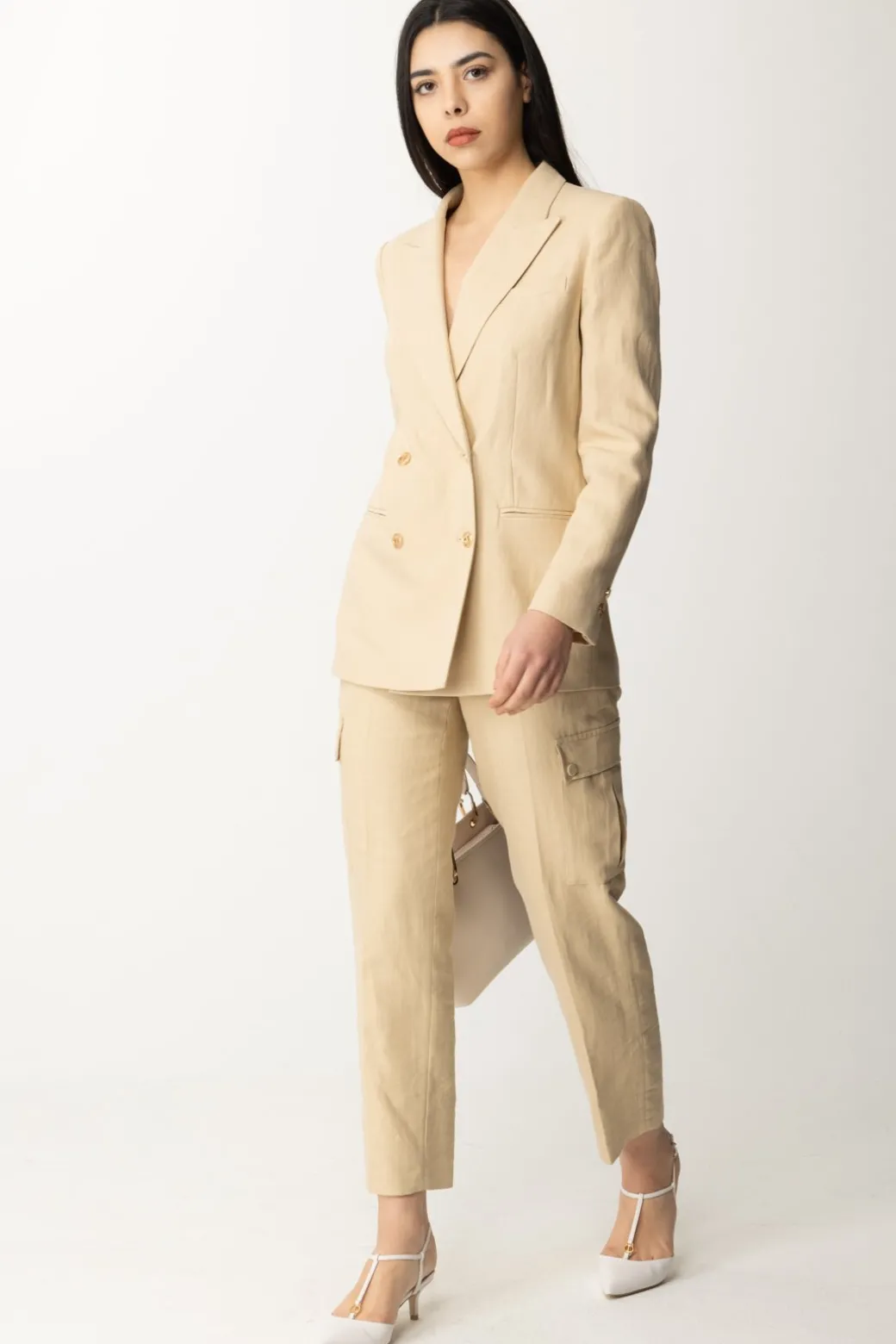 Twin-set Pantaloni Cargo In Misto LinoALMOND MILK