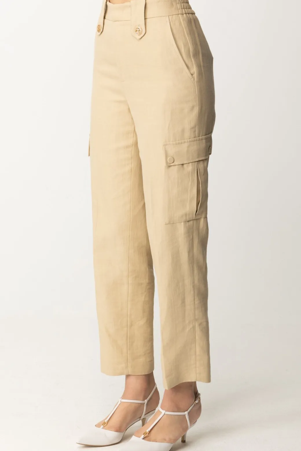 Twin-set Pantaloni Cargo In Misto LinoALMOND MILK