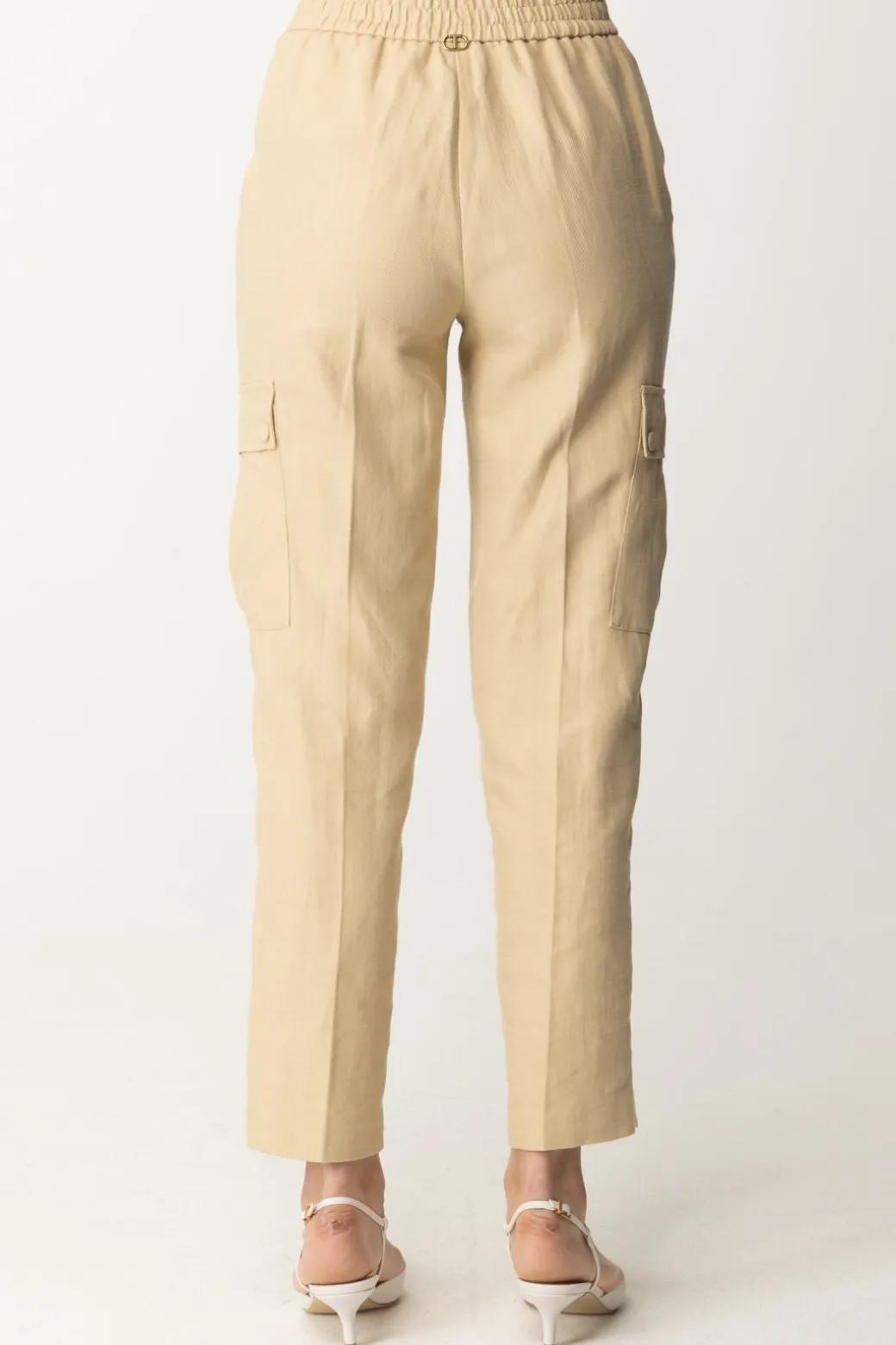 Twin-set Pantaloni Cargo In Misto LinoALMOND MILK