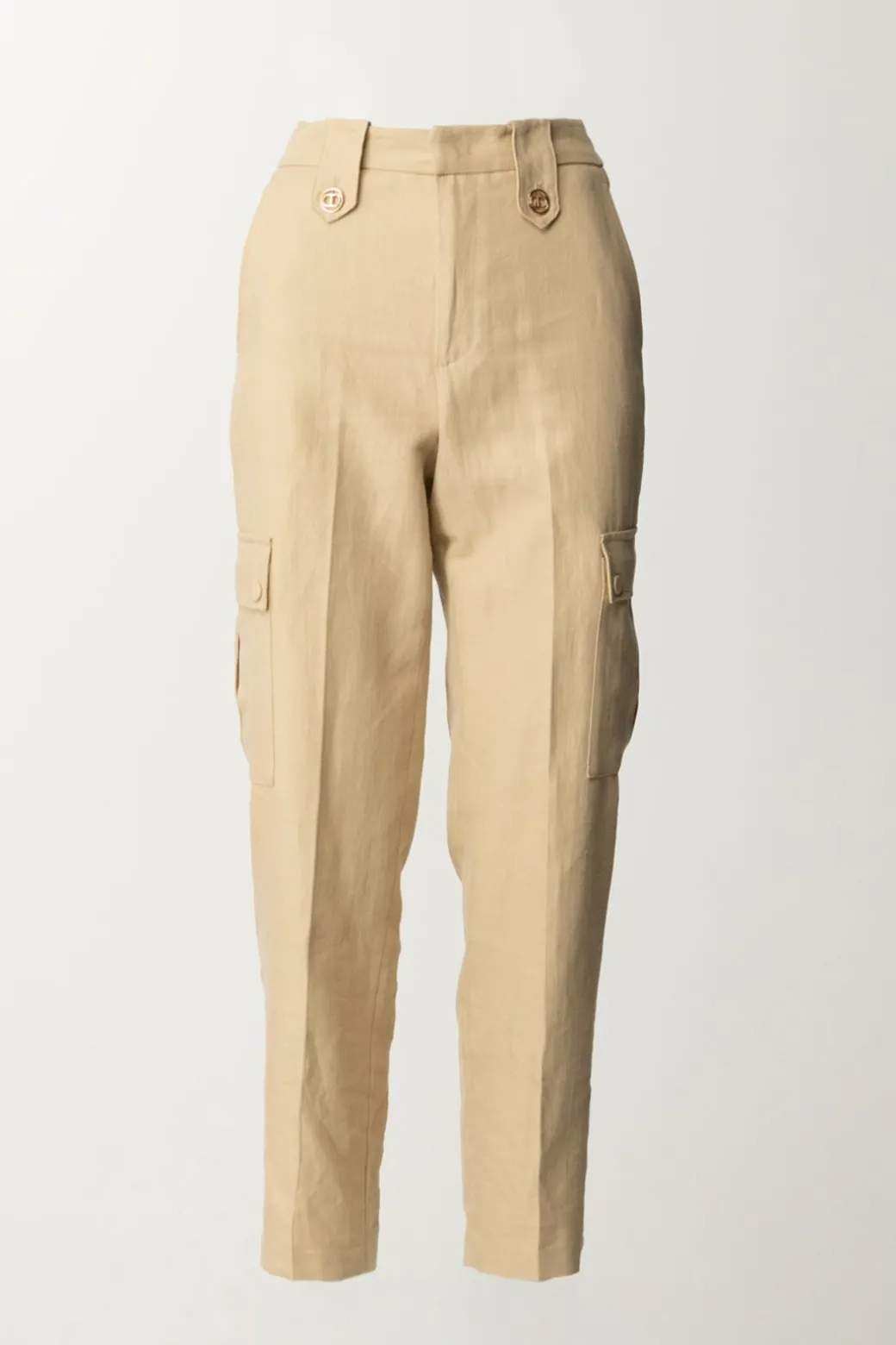 Twin-set Pantaloni Cargo In Misto LinoALMOND MILK