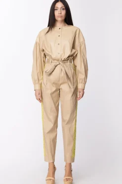 Twin-set Pantaloni con Inserto Pizzo a Contrasto e FusciaccaRIC.GIALLO LED/CUBAN SAND