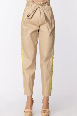 Twin-set Pantaloni con Inserto Pizzo a Contrasto e FusciaccaRIC.GIALLO LED/CUBAN SAND