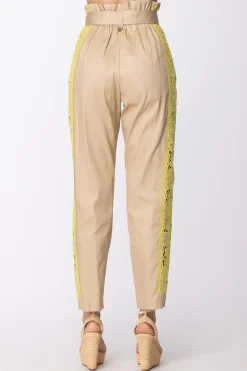 Twin-set Pantaloni con Inserto Pizzo a Contrasto e FusciaccaRIC.GIALLO LED/CUBAN SAND