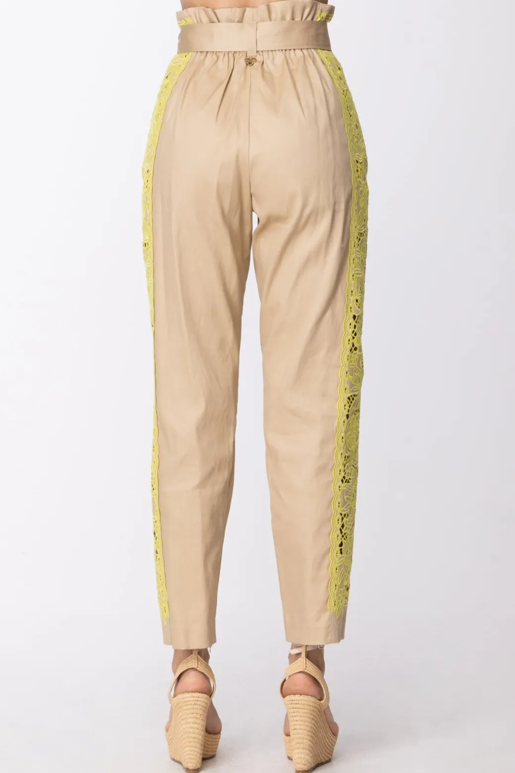 Twin-set Pantaloni con Inserto Pizzo a Contrasto e FusciaccaRIC.GIALLO LED/CUBAN SAND