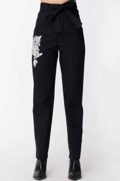 Twin-set Pantaloni con Ricamo Fiore e FusciaccaNERO