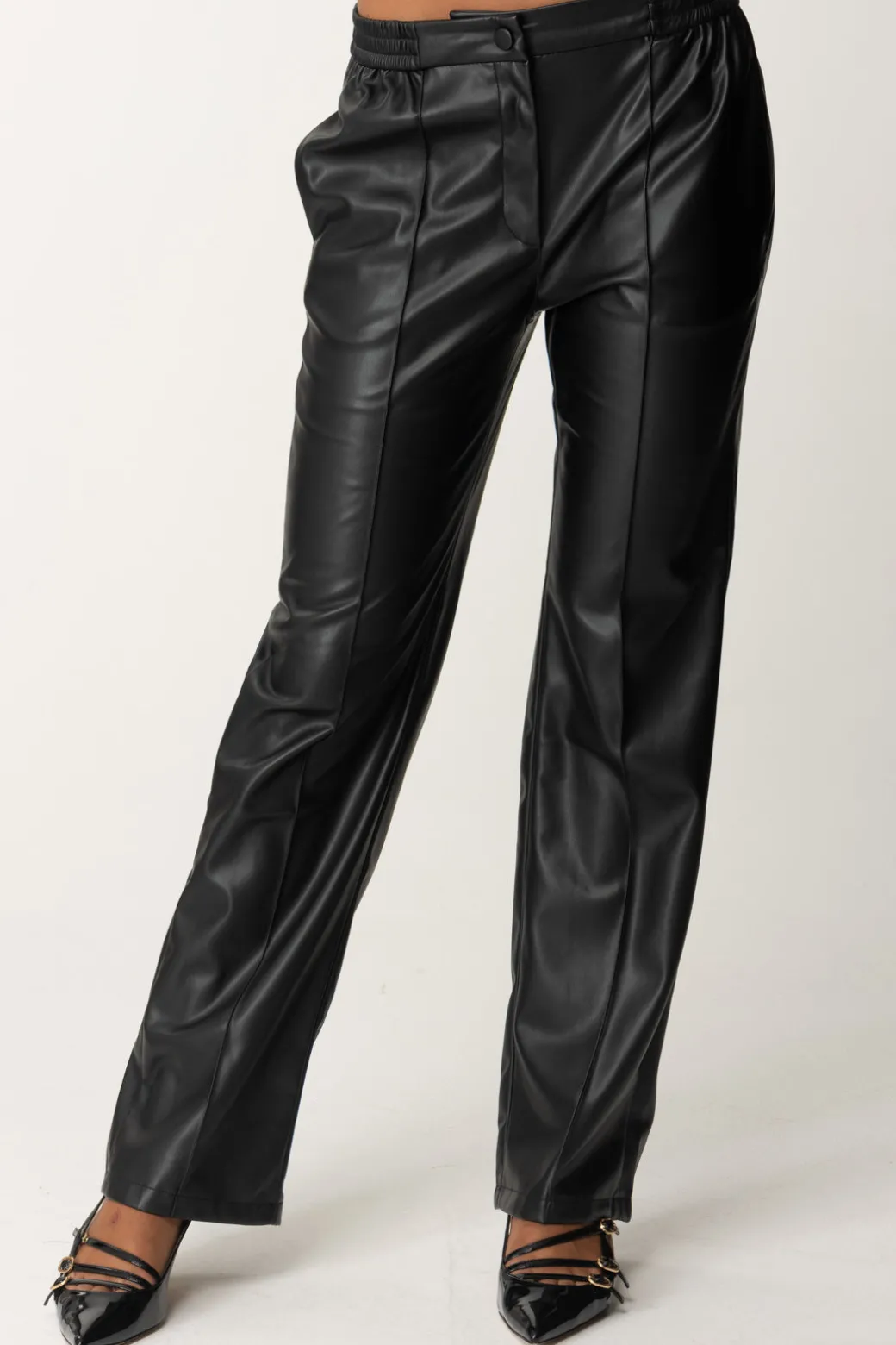 Twin-set Pantaloni Dritti Effetto PelleNERO