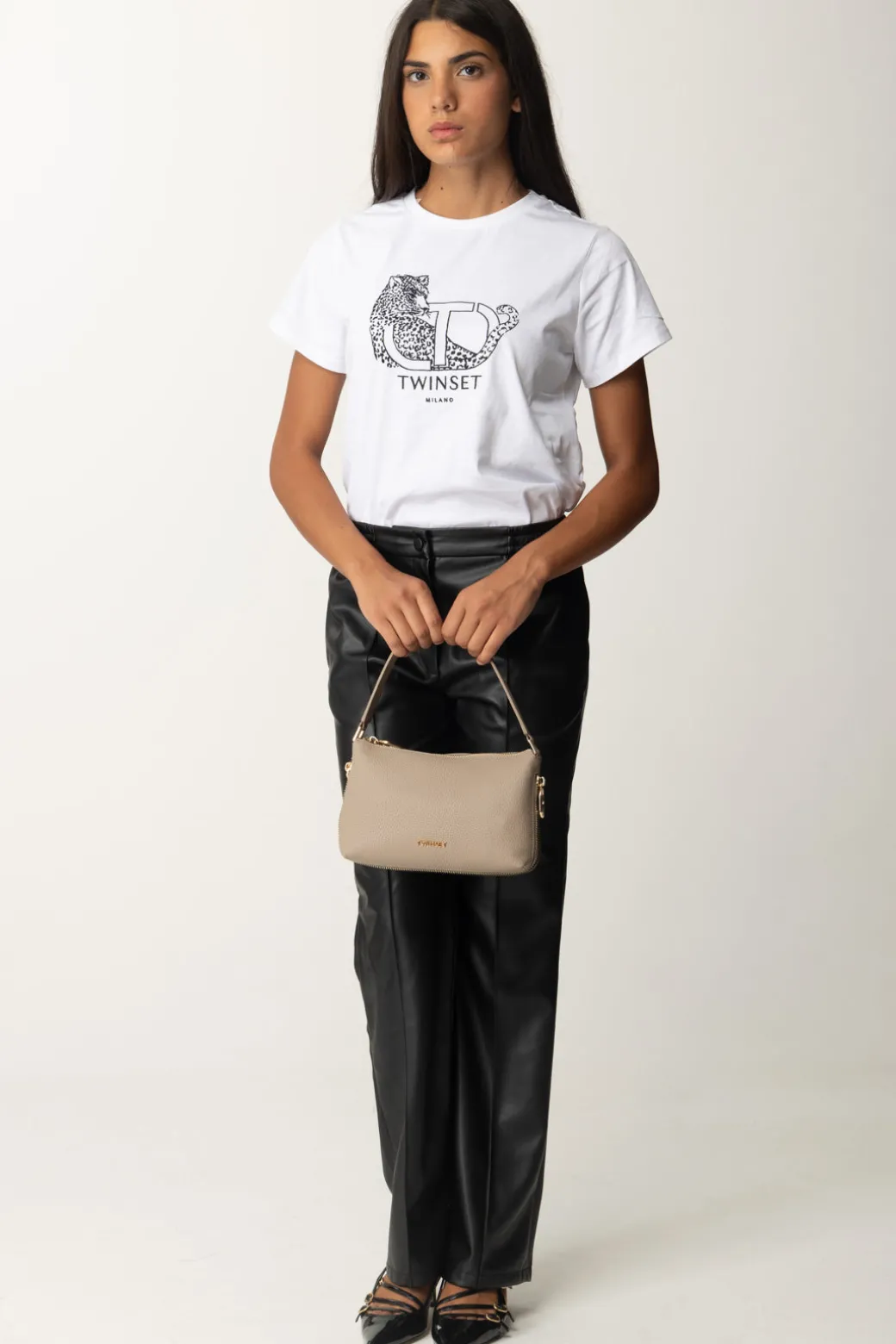 Twin-set Pantaloni Dritti Effetto PelleNERO