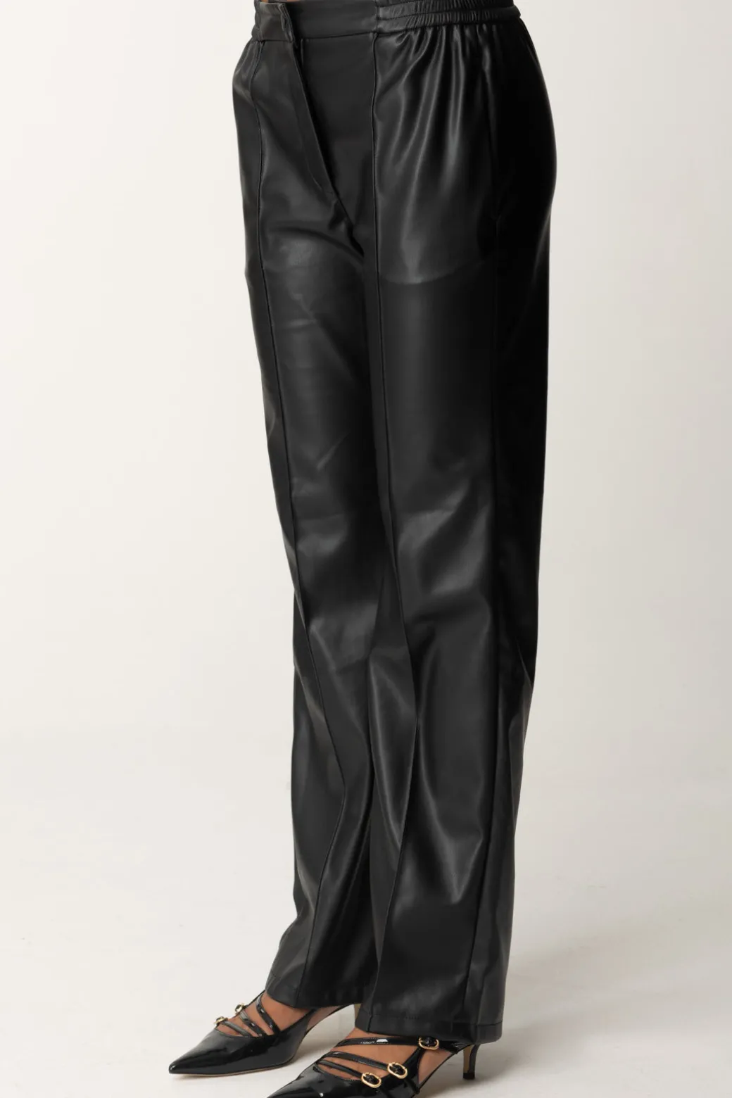 Twin-set Pantaloni Dritti Effetto PelleNERO