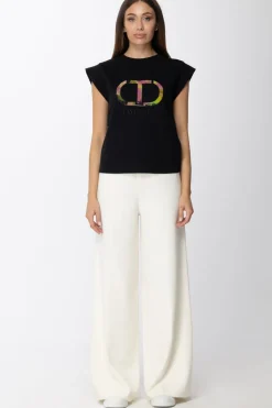 Twin-set Pantaloni In Maglia con Fascia LogataNEVE