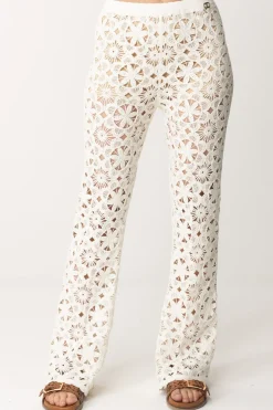Twin-set Pantaloni In Maglia Crochet a FioriPARCHMENT