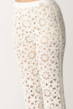 Twin-set Pantaloni In Maglia Crochet a FioriPARCHMENT