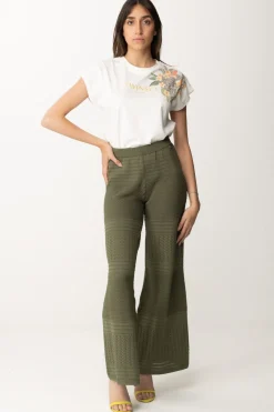 Twin-set Pantaloni In Maglia con Mix Di PuntiGRAY GREEN SCURO