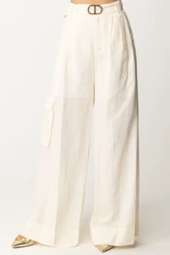 Twin-set Pantaloni Wide Leg con CinturaAVORIO