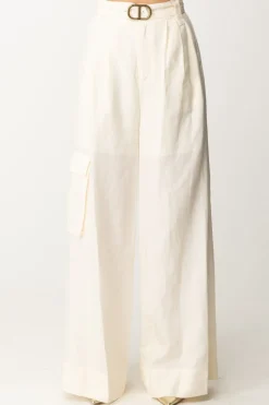Twin-set Pantaloni Wide Leg con CinturaAVORIO