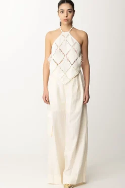 Twin-set Pantaloni Wide Leg con CinturaAVORIO