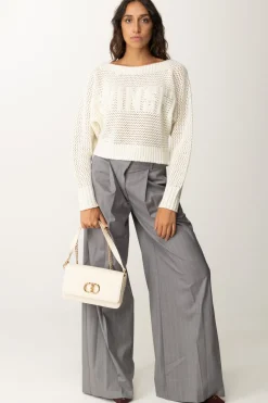 Twin-set Pantaloni Wide Leg GessatiGRIGIO MELANGE GESSATO NEVE