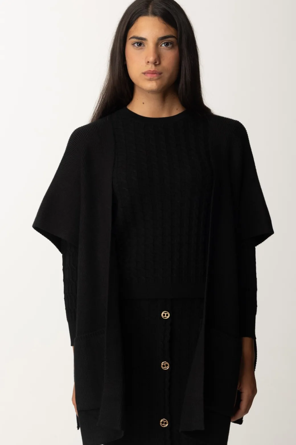 Twin-set Poncho In MagliaNERO