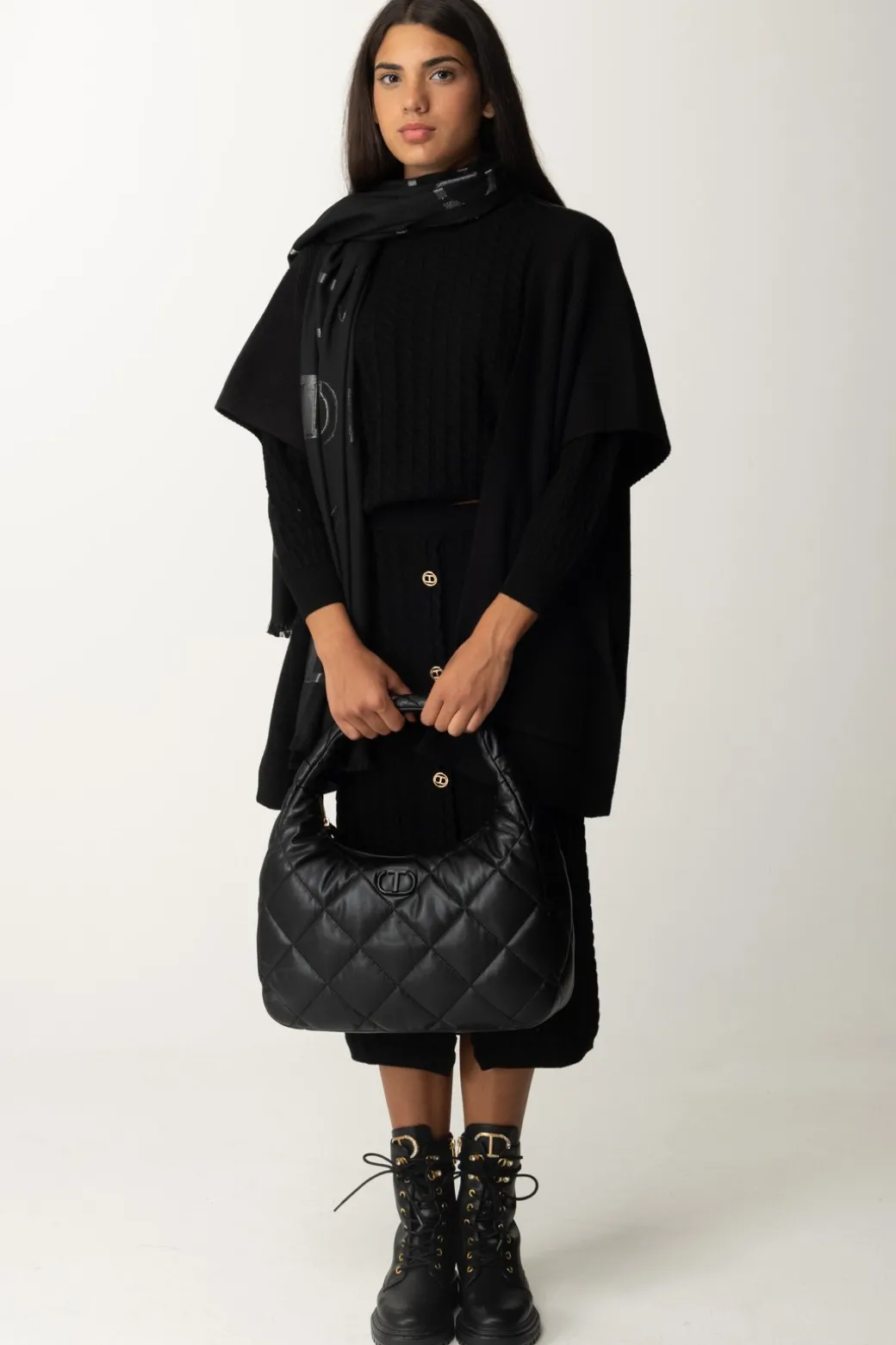 Twin-set Poncho In MagliaNERO