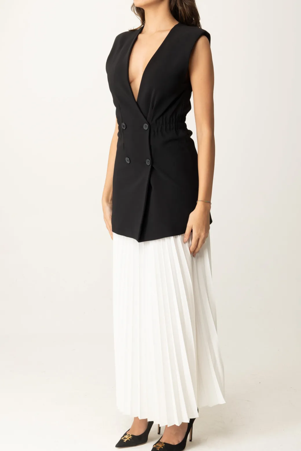 Twin-set Set Gilet e Gonna Lunga PlisséBIC.NERO/NEVE