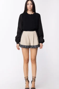 Twin-set Shorts con Orli RicamatiBIC.DUNA/NERO RICAMATO