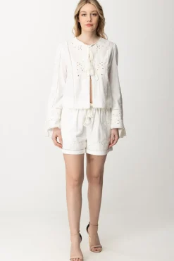 Twin-set Shorts con Ricami e CoulisseBIANCO OTTICO