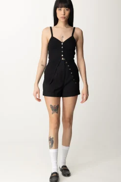 Twin-set Shorts In Crepe con RisvoltinoNERO