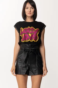 Twin-set Shorts In Ecopelle con FusciaccaNERO