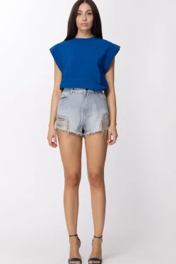 Twin-set Shorts In Jeans con Frange In StrassDENIM