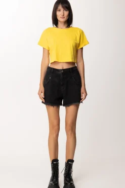 Twin-set Shorts In Jeans con Taglio a VivoDENIM NERO