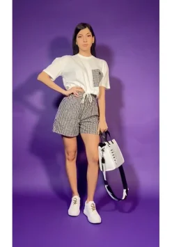 Twin-set Shorts Stampa Vichy In PopelineBIC.OFF WHITE/NERO