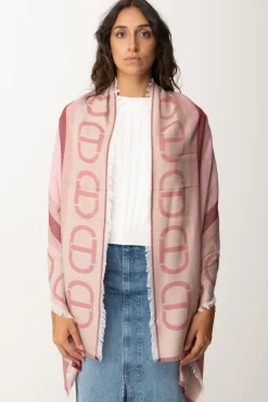 Twin-set Stola con Stampa LogoJACQ.RIGHE BUBBLY/ROSSO POMPEI